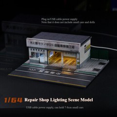 Diorama 1:64 Car Parking Lot Models LED Lighting City Repair Shop Scene Display