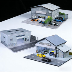 1/64 Diorama Workshop Garage Model LED Lighting Model Car Display Case Building