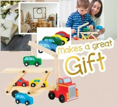 Car Carrier Truck Wooden Cars Toy Set 1 Truck 4 Cars Vehicle Toys Toddler Kid 3+