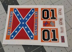 General Lee 1:24 1:25 scale water slide decals Dukes Of Hazzard white backing