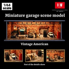 Diorama 1/64 Car Garage Model LED Lighting City Parking Lot Scene Display Case