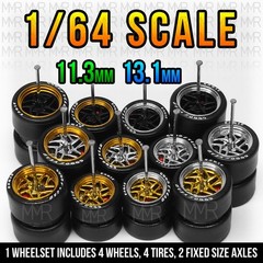 1/64 Scale 10 SPOKE TWIST ALLOY Real Rider Wheels Rims Tires Brake Set for Hot