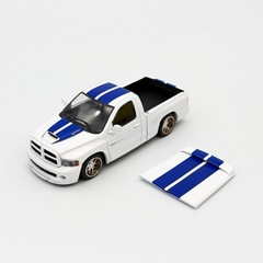SHOOM64 1:64 2003 Dodge Ram SRT-10 Pickup – White with Blue Racing Stripes