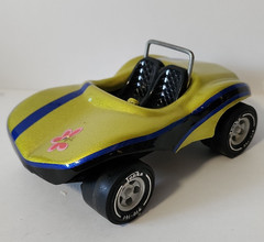 Tonka Diecast Dune Buggy Car Gold w/ Blue Stripes Pink Flower Black Seats