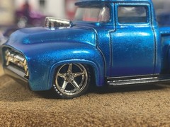 Hot Wheels Spectra Flame Blue Over Zinc Plated ‘56 Ford F100 Custom Wheel Swap