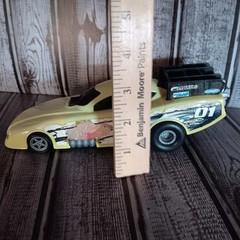 Drag Racing Funny Car Toy Faded Yellow Plastic And Decals Patina Look Damaged