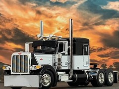 1/64 DCP BLACK/WHITE PETERBILT 389 W/ 63″ FLAT TOP SLEEPER