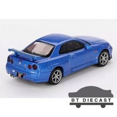 MINI GT NISSAN GT-R R34 V-SPEC 1/64 DIECAST MODEL CAR BAYSIDE BLUE MGT00759