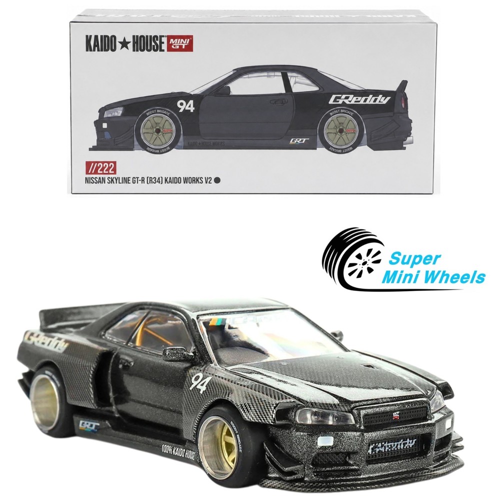 Kaido House x Mini GT 1:64 Nissan GT-R R34 Kaido Works GReddy V2 Black #222