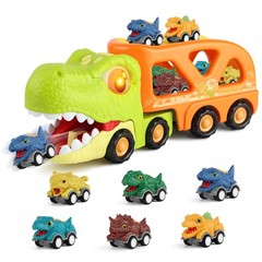 Dinosaur Truck with 6 Pull Back Dino Cars, Dinosaur Toys with Lights, Launche…