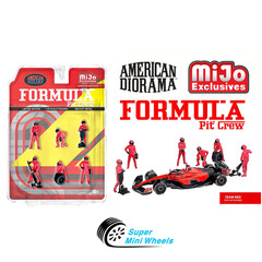 American Diorama 1:64 Formula Pit Crew Team Red – Figures – 6pcs Set – Metal