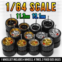 1/64 Scale 5 SPOKE STAR ALLOY Real Rider Wheels Rims Tires Brake Set for Hot