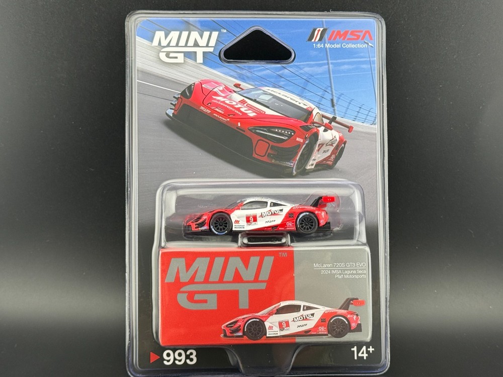 Mini GT McLaren 720S GT3 Evo Pfaff Motorsports 2024 IMSA Laguna Seca #993 1/64