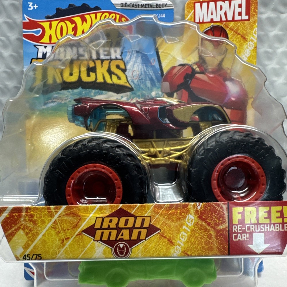 Hot Wheels Monster Trucks Marvel Iron Man with Re-Crushable Die Cast Car