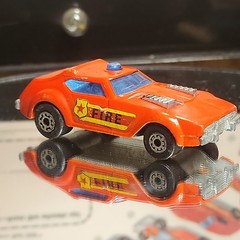 Vintage Lesney Matchbox Superfast Red Fire Chief Car with Outlined Shield Labels