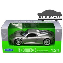 WELLY PORSCHE 918 SPYDER HARD TOP 1/24 DIECAST MODEL CAR GREY SILVER 24055