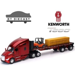 NEW RAY KENWORTH T680 FLATBED with HAY & FORKLIFT 1/32 RED 12753