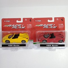New Burago Race Play Ferrari 458 Spider Red & Yellow 1/43 Card Official Product