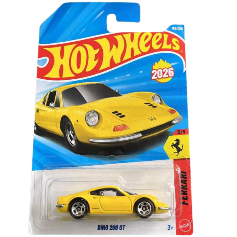 Hot Wheels 2026 Case P Ferrari Dino 206 GT Yellow 5/5 Long Card FREE Protector