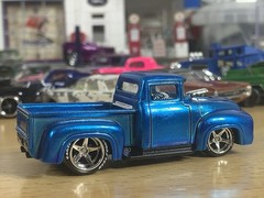 Hot Wheels Spectra Flame Blue Over Zinc Plated ‘56 Ford F100 Custom Wheel Swap