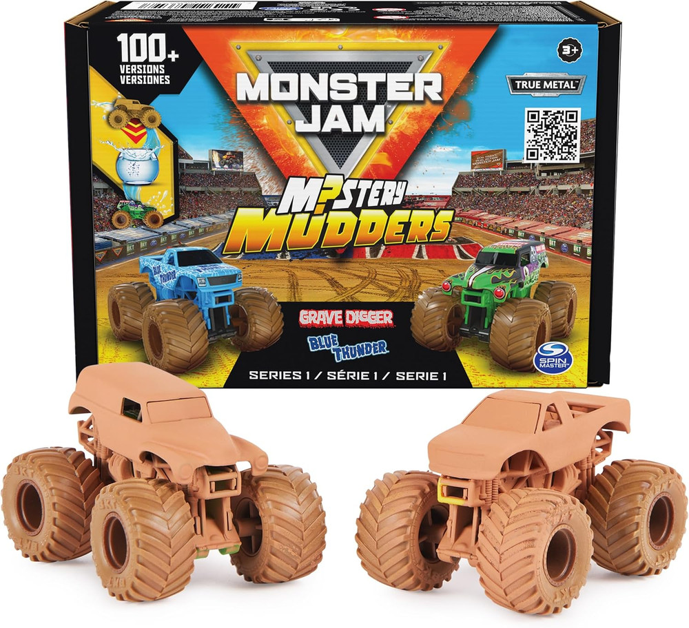 , Mystery Mudders 2-Pack Monster Trucks, Official 1:64 Die-Cast Vehicles, Wash t