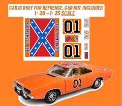 General Lee 1:24 1:25 scale water slide decals Dukes Of Hazzard white backing