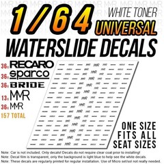 1/64 Scale RECARO SPARCO BRIDE White Toner Universal WaterSlide Decals for Hot