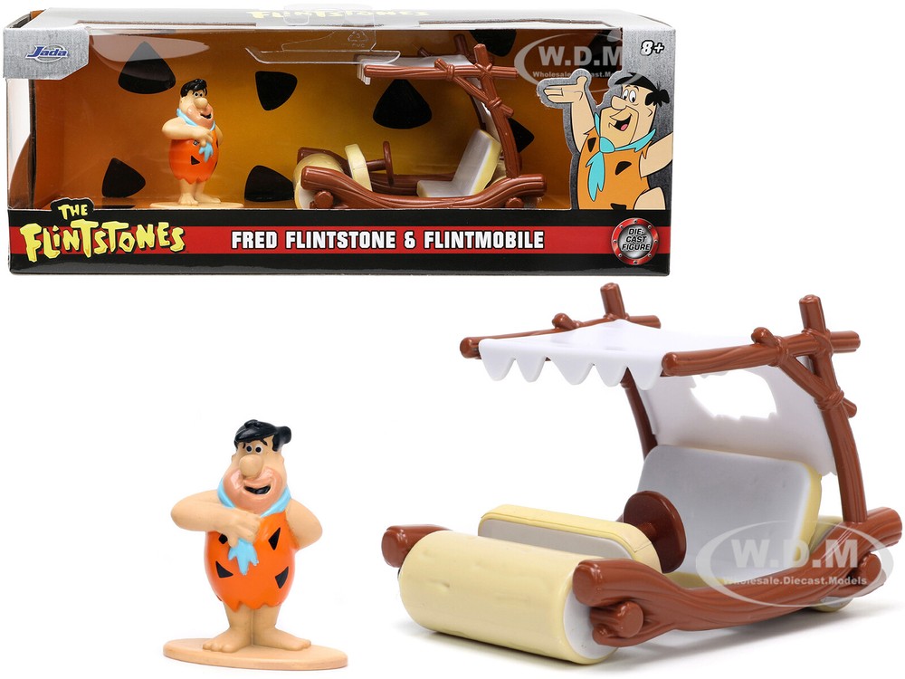 FLINTMOBILE & FRED FLINTSTONE FIGURINE “THE FLINTSTONES” 1/32 DIECAST JADA 33382