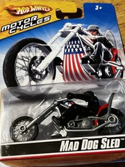Hot Wheels 2008 Mad Dog Sled, Flag Motorcycle. SEALED NEW IN BOX