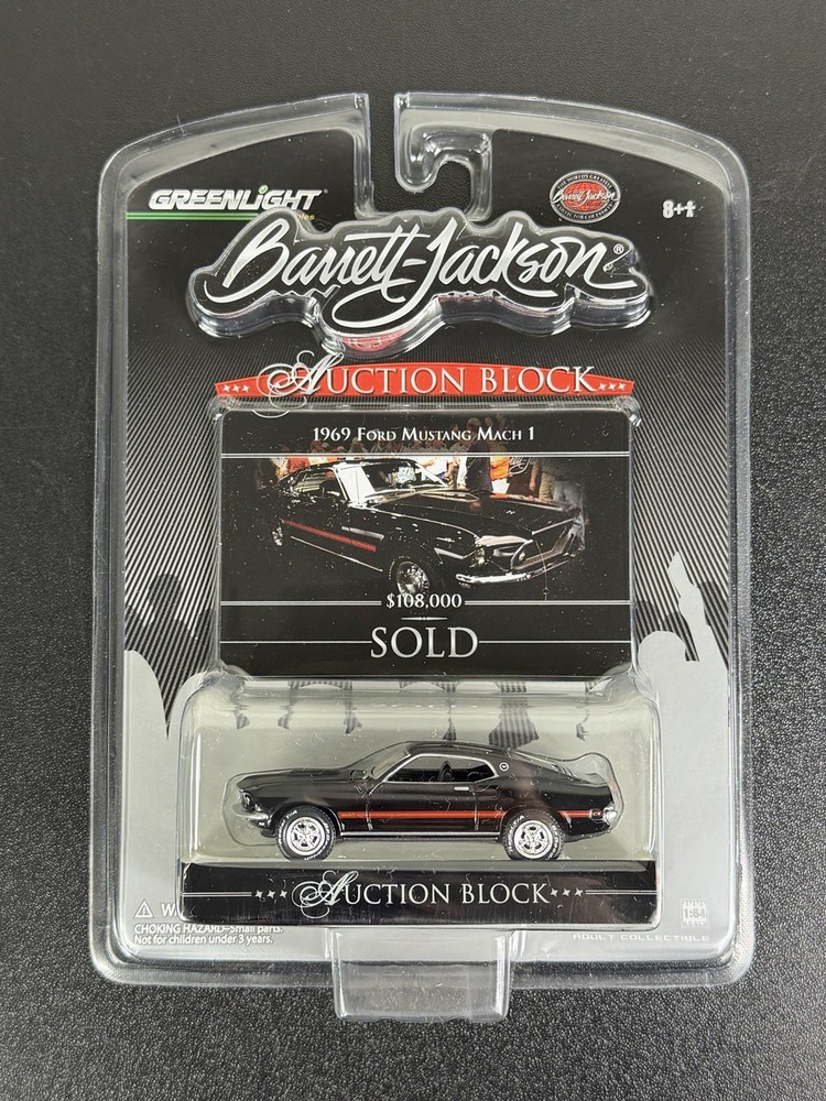 Greenlight Barrett-Jackson Auction Block Black 1969 Ford Mustang Mach 1 – NIP