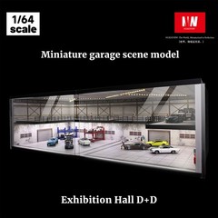 Diorama 1/64 Car Garage Model LED Lights Car Exhibition Showroom Display Case US