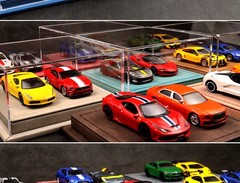Diorama 1:64 Car Model Collection LED Display Case Leather Acrylic Dust Cover