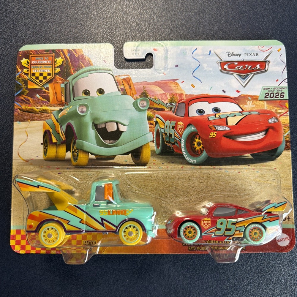 2026 Disney Pixar Cars Race To Celebrate LIGHTNING McQUEEN MATER 2 Pack
