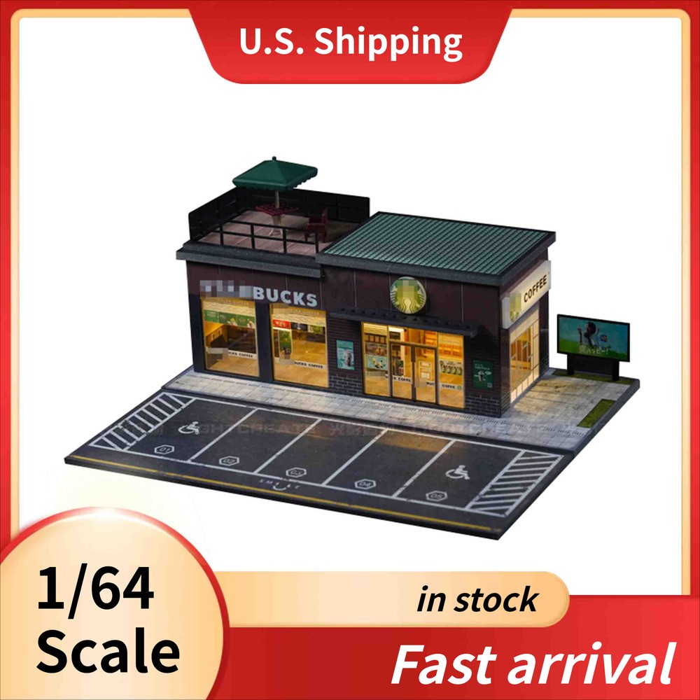 Diorama 1:64 Car Parking Lot Models LED Lighting City Repair Shop Scene Display