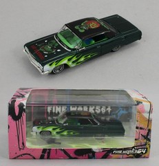 1:64 *FINE WORKS 64* RAT FINK Green w/Flames Chevrolet IMPALA *LOWRIDER* NIB