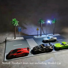 Diorama Car Parking Lot Model LED Lighting Street Road 1/64 Scene Display Model