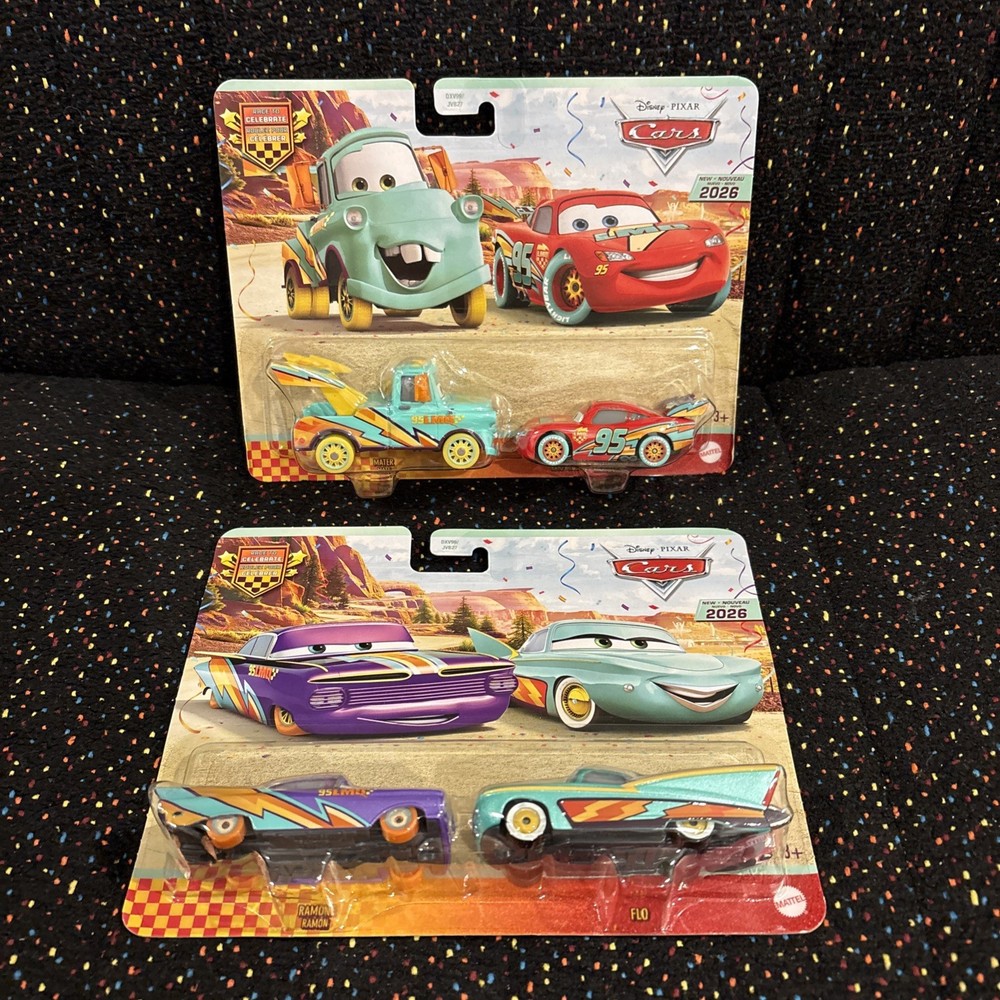 Disney Pixar Cars~Race To Celebrate~2 pack 2026~Flo & Ramone ~ Mater & McQueen