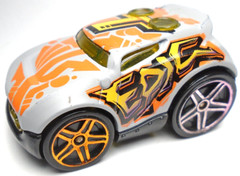 HOT WHEELS ROCKET BOX EPIC ART CARS GRAY 2″ DIECAST CAR W/ ORANGE YELLOW PURPLE
