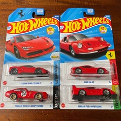 Hot Wheels Lot of 4 Ferraris SF90 Stradale, F40, 365 GTB4, Dino 206 GT