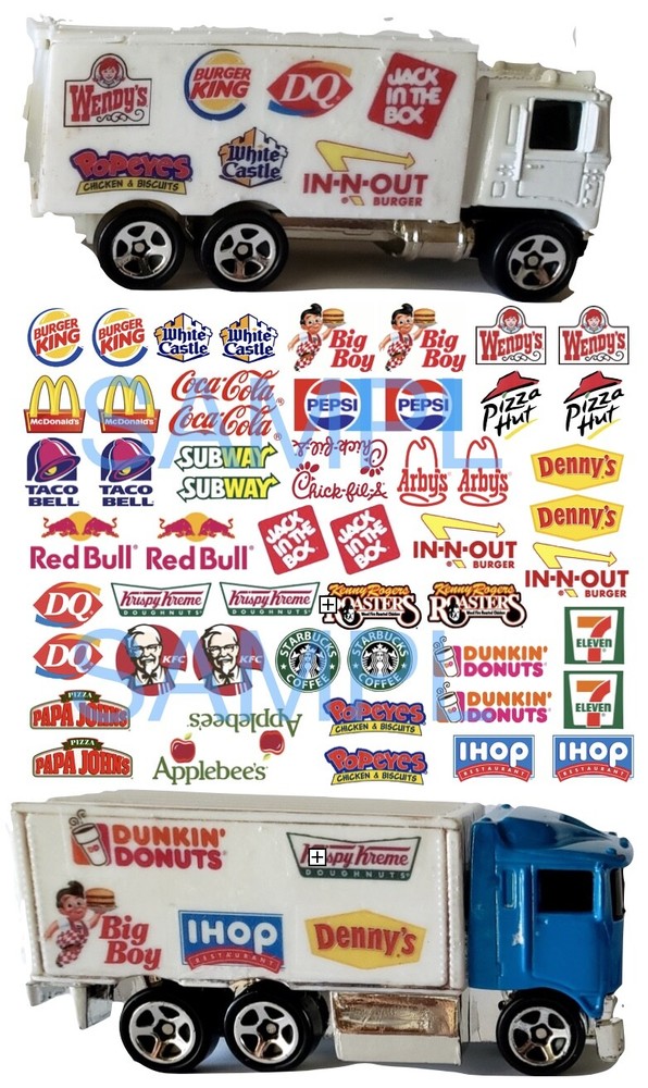 FAST FOOD 1:64 WATER-SLIDE DECALS FOR HOT WHEELS, MATCHBOX, SLOT CAR: