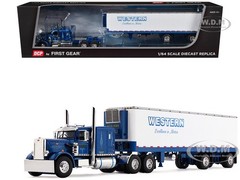 PETERBILT 351 W/SLEEPER & REEFER TRAILER BLUE 1/64 DIECAST BY FIRST GEAR 60-2285