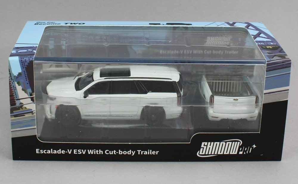 1:64 *SHADOW PRO* WHITE Cadillac Escalade-V ESV w/Trailer *NIB*
