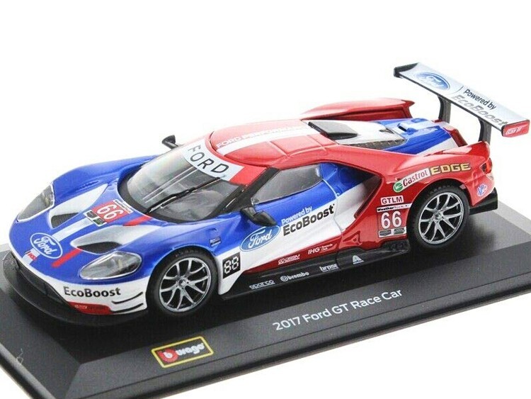 BBURAGO 2017 FORD GT RACE CAR TEAM UK 1/32 #66 RED / BLUE/ WHITE 18-41159
