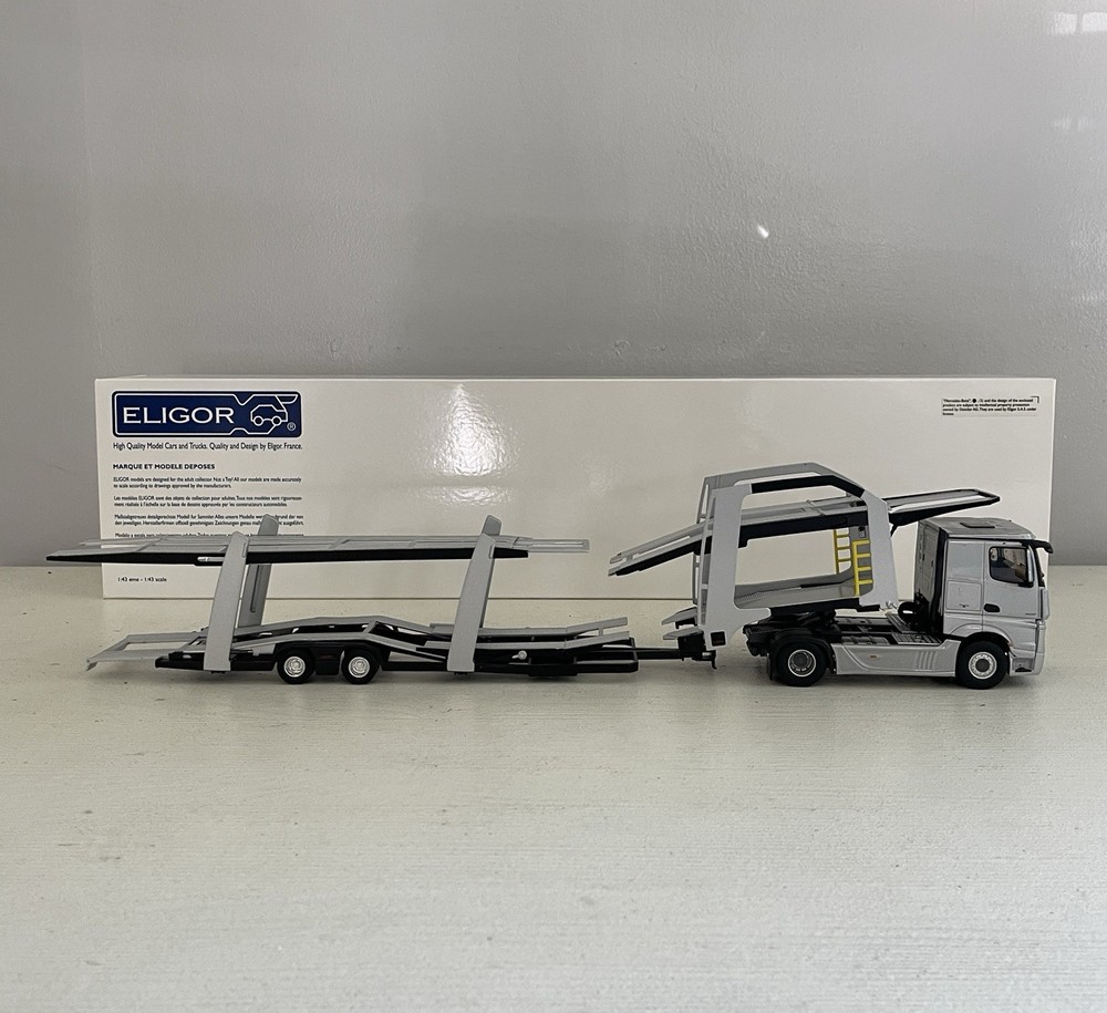 MERCEDES BENZ ACTROS 5 TRUCK CAR TRANSPORTER 1:43 🚨 WoW Silver Display Carrier