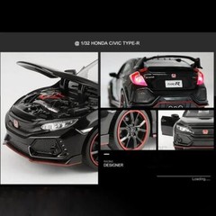 1:32 Honda Civic Type-r Diecast Car Model, Metal with Sound & Light, Toy Gift